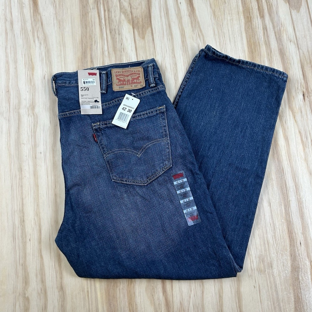 Levis Mens Blue Jeans 42x30 Denim Classic Casual Straight Leg Pants